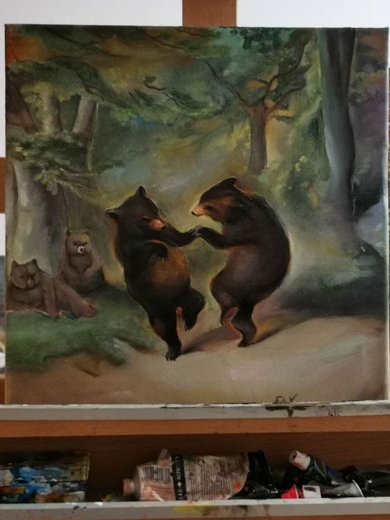 Bear Dancing Oil Painting By Viktoria Deri Artfinder