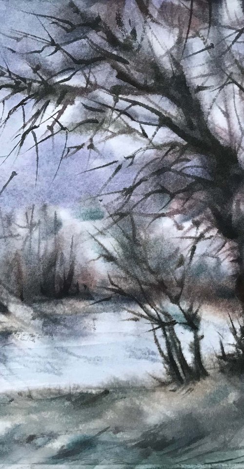 Cold spring.  one of a kind, original watercolour by Galina Poloz