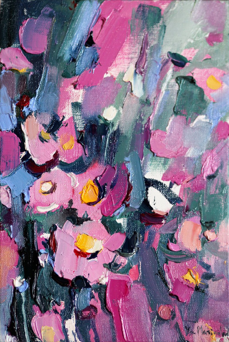Purple floral, Blue flowers, Original oil painting, Floral Expressionist, Abstract wall ar... by Yuliia Meniailova