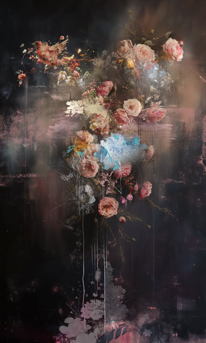 Botanical Painting By Teis Albers, 35 X 59", Baroque Grandeur, Original Artwork