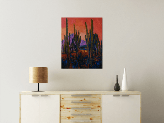 Twilight, Saguaros in the Desert