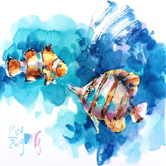 "Ocean fish" Original watercolor sketch