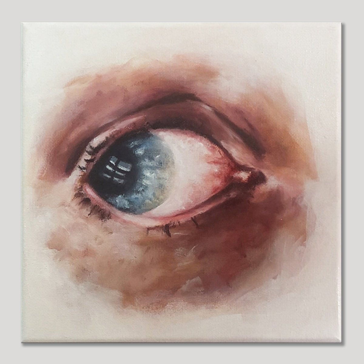 Expressive Portrait Oil Painting By Mullo Art, 8 X 8", Eye Study 01, Original Artwork