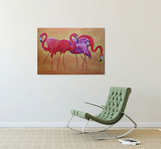 Flamingo on Gold -Blazing Gradient