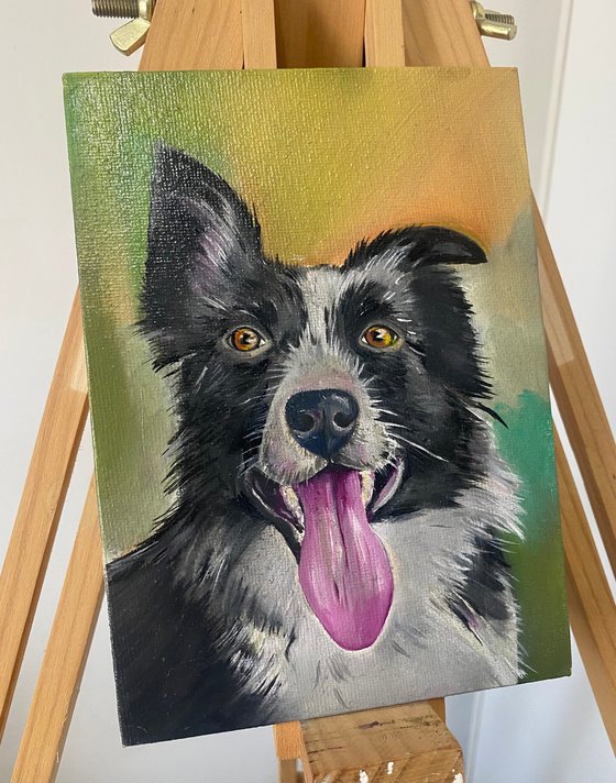 Collie dog oil painting