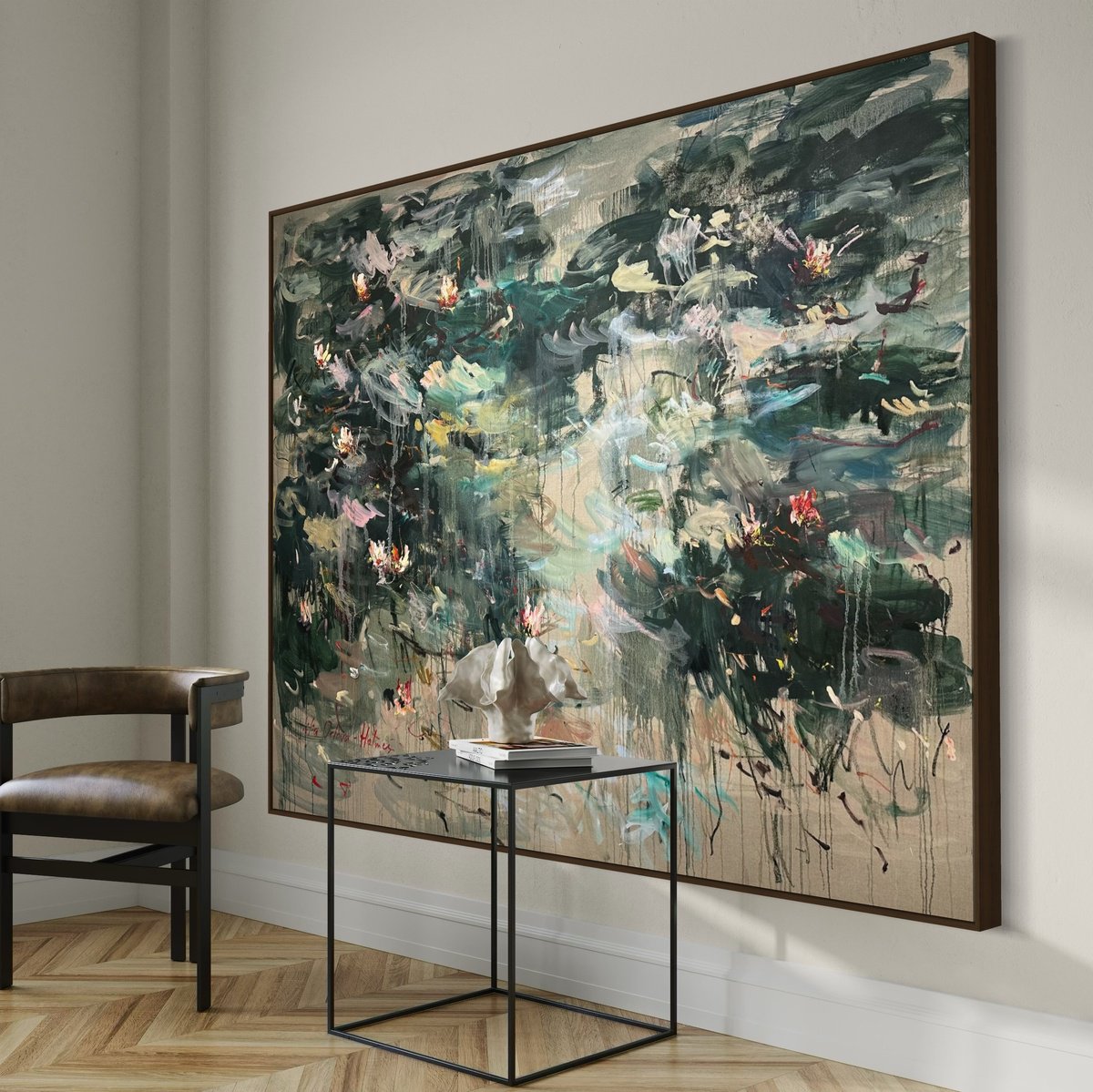 Expressive Abstract Oil Painting By Lilia Orlova-Holmes, 79 X 63", Reflections In Depth., Original Artwork