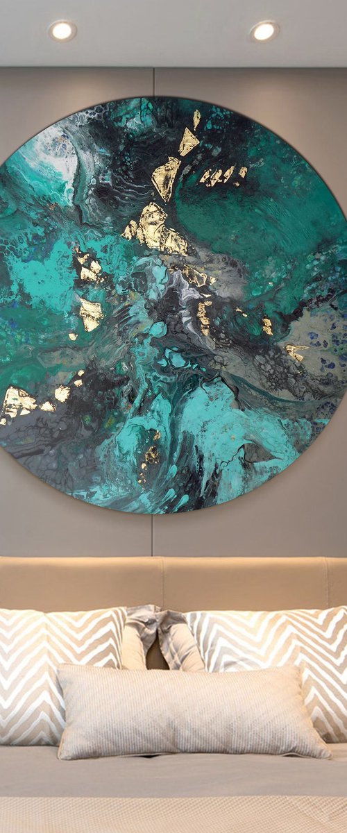 Deep green round art by Areti Ampi