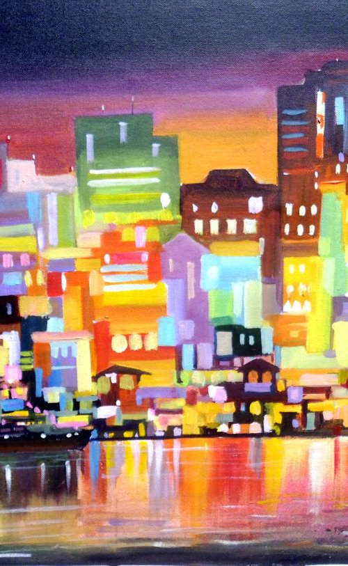 City at Night-Acrylic on Canvas painting by Samiran Sarkar