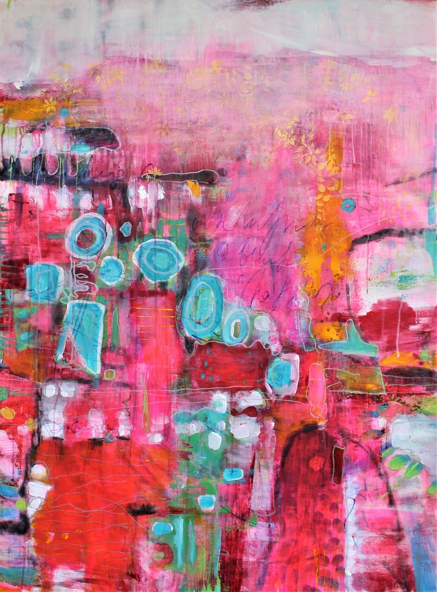 Abstract Acrylic Painting By Laura Spring, 36 X 48", Unapologetically Pink 4, Original Artwork