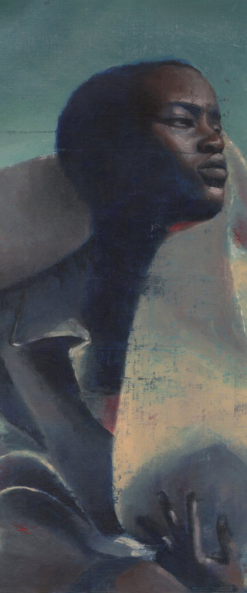 beautiful black fashion model in oil paint on paper by Renske Karlien Hercules