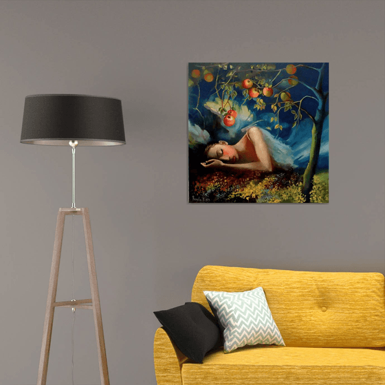 " Golden Silence " - 80 x 80cm Original Oil Painting - Angel -