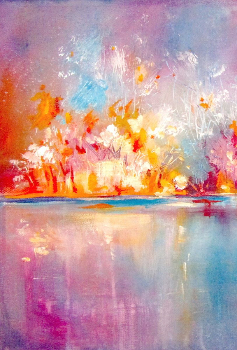 Abstract Acrylic Painting By Kovacs Anna Brigitta, 20 X 16", Winter Soft Colours, Original Artwork