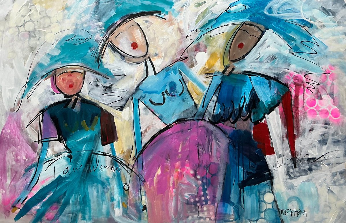 Organic Portrait Acrylic Painting By Marie Manon, 58 X 38", I Am Woman, Original Artwork