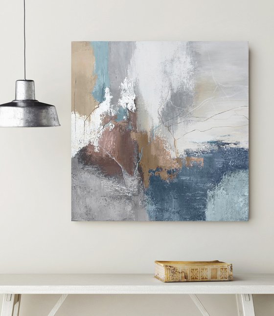"Blue Wave" Abstract blue gray silver art