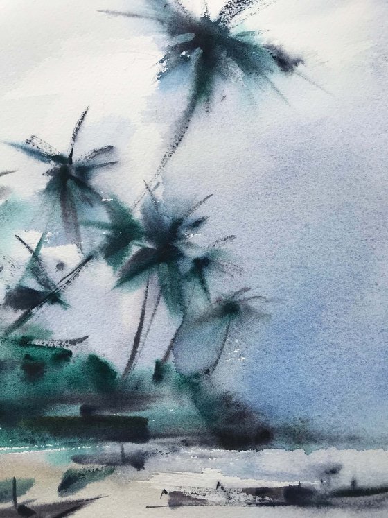 Palm trees on the beach. one of a kind. original painting. gift.