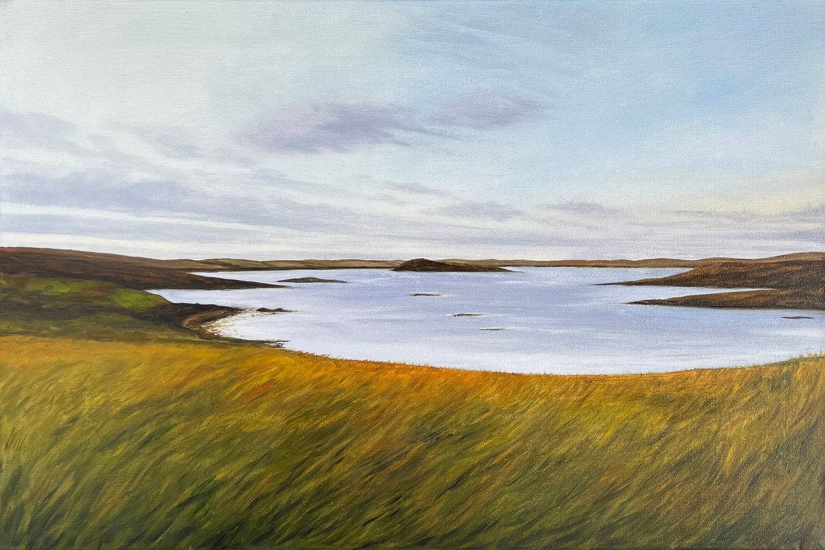 Photorealistic Landscape Oil Painting By Tetiana Koda, 24 X 16", Shore Of Loch Na Gainmhich, Original Artwork