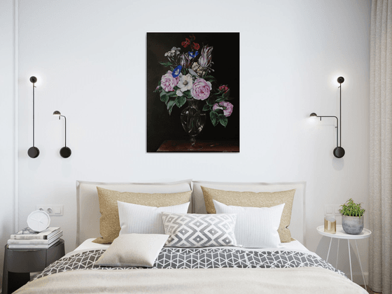 Vase of Flowers, Large Still Life Bouquet Flowers