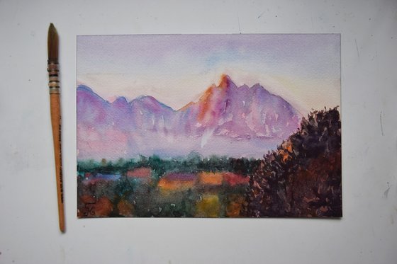 Mountains Painting, Fall Landscape Watercolor Painting, Slovak original wall art