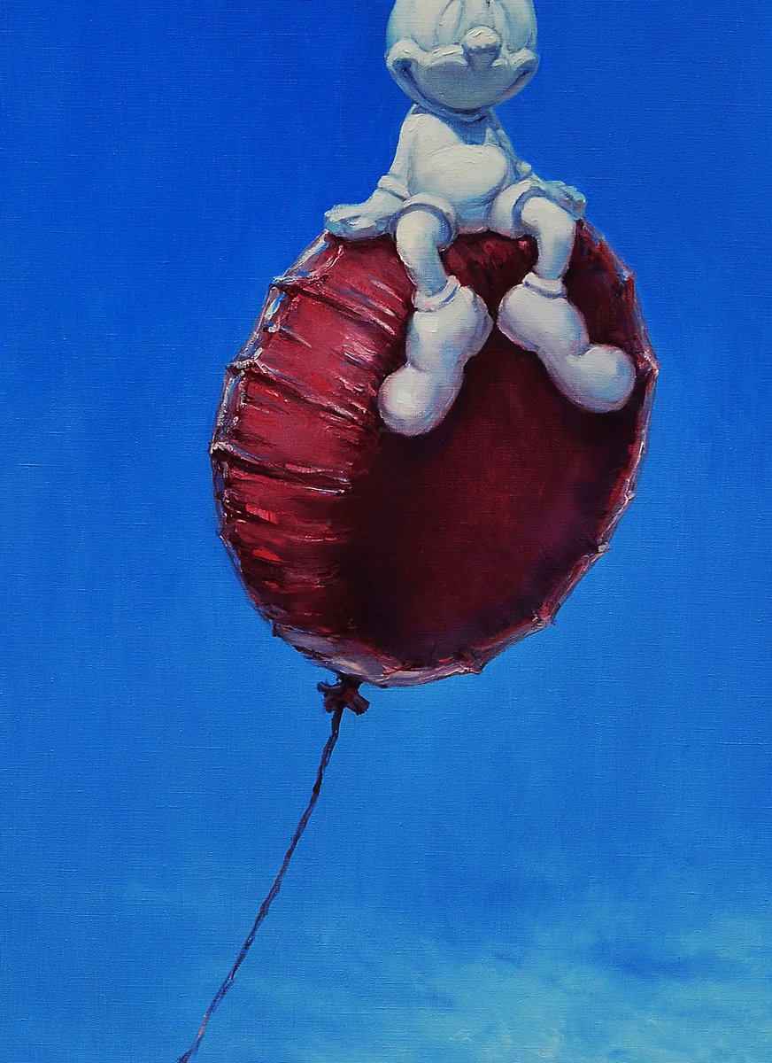 Urban And Pop Portrait Giclee Print By Oleg Kateryniuk, 20 X 28", Hot Air Balloon Flight, Original Artwork