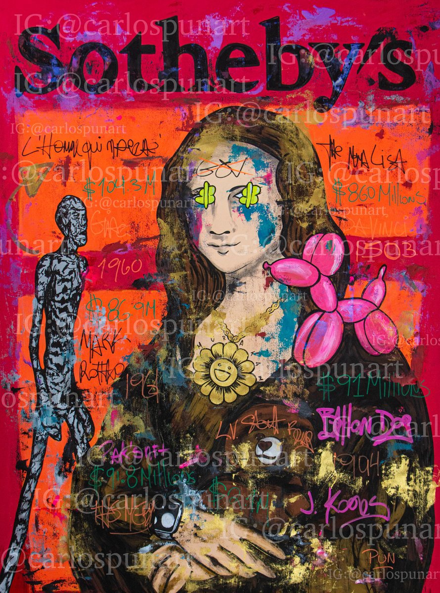 Portrait Acrylic Painting By Carlos Pun Art, 43 X 59, Sothebys Mona Lisa, Koones , Rothko, Original Artwork