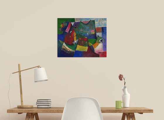 Vision, Geometric abstract oil painting, original art 40x50 cm