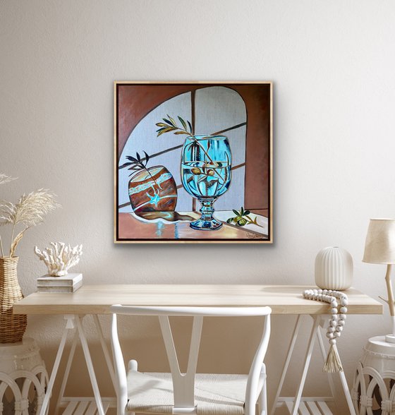 Blue Glass and Olive Branch