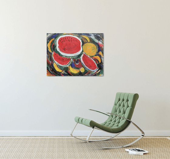 STILL LIFE WITH WATERMELON AND MELON - Still- life with fruits, kitchen restaurant dining room, Christmas gift