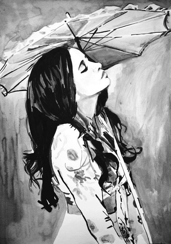 Girl with umbrella / 50 X 35 cm