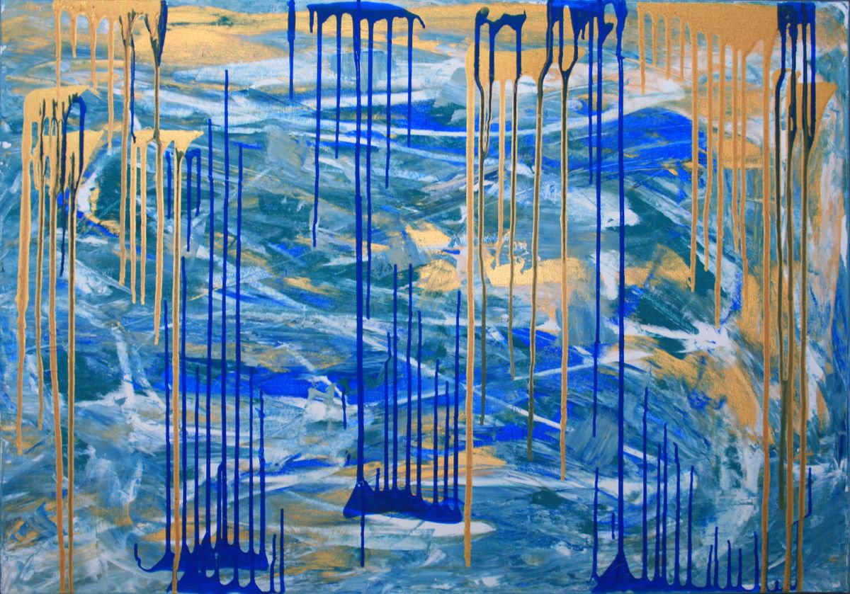 Expressive Painting , Merger. Gold And Blue By Salana Art / Svetlana Samovarova, 39 X 28, Artwork For Sale On Artfinder