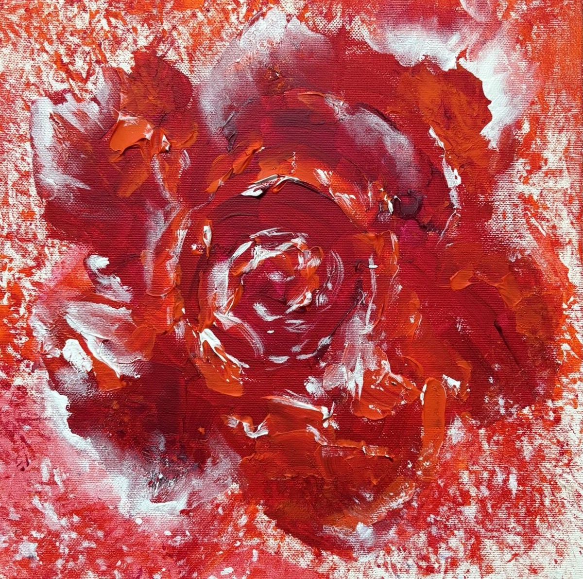 Impressionistic Botanical Acrylic Painting By Tetiana Pchelnykova, 12 X 12", Red Bloom, Original Artwork