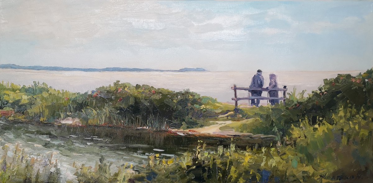 Towards the horizon, original, oil on canvas impressionistic landscape, (10x20x0.7
