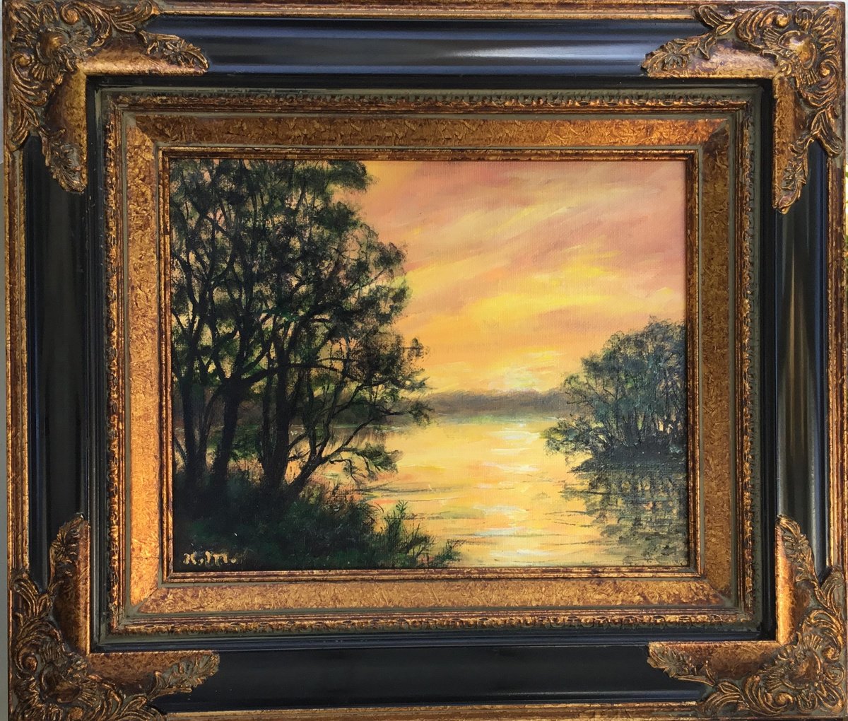 Impressionistic Landscape Oil Painting By Kathleen Mcdermott, 15 X 13", Golden Sundown # 3 ©2025, Original Artwork