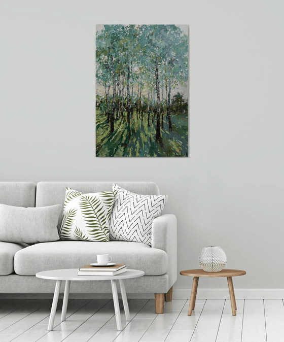 Summer Birch Trees Original oil painting FREE SHIPPING