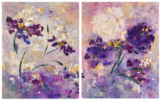 SET VERY PERI IRISES - 2 Set Purple Iris. 2 Set Blue iris. 2 Set Wall Art.