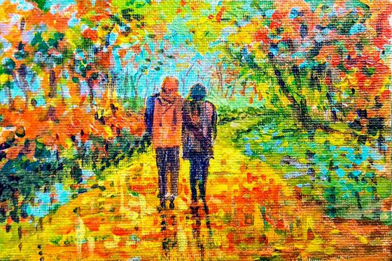 Romantic Lovers walking in Autumn