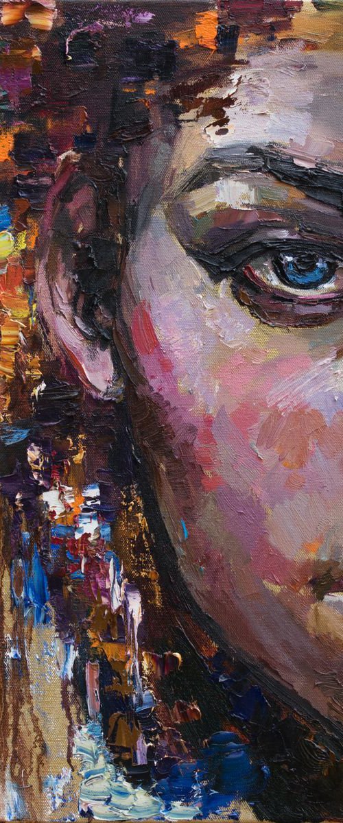 Behind blue eyes Woman Face Abstract Portrait by Anastasiia Valiulina