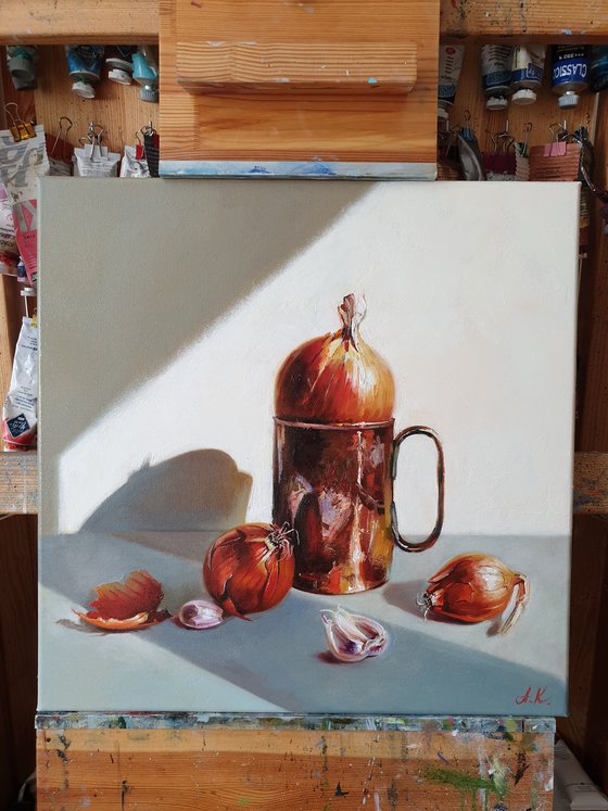 "Just spicy. " still life liGHt original painting PALETTE KNIFE  GIFT (2021)