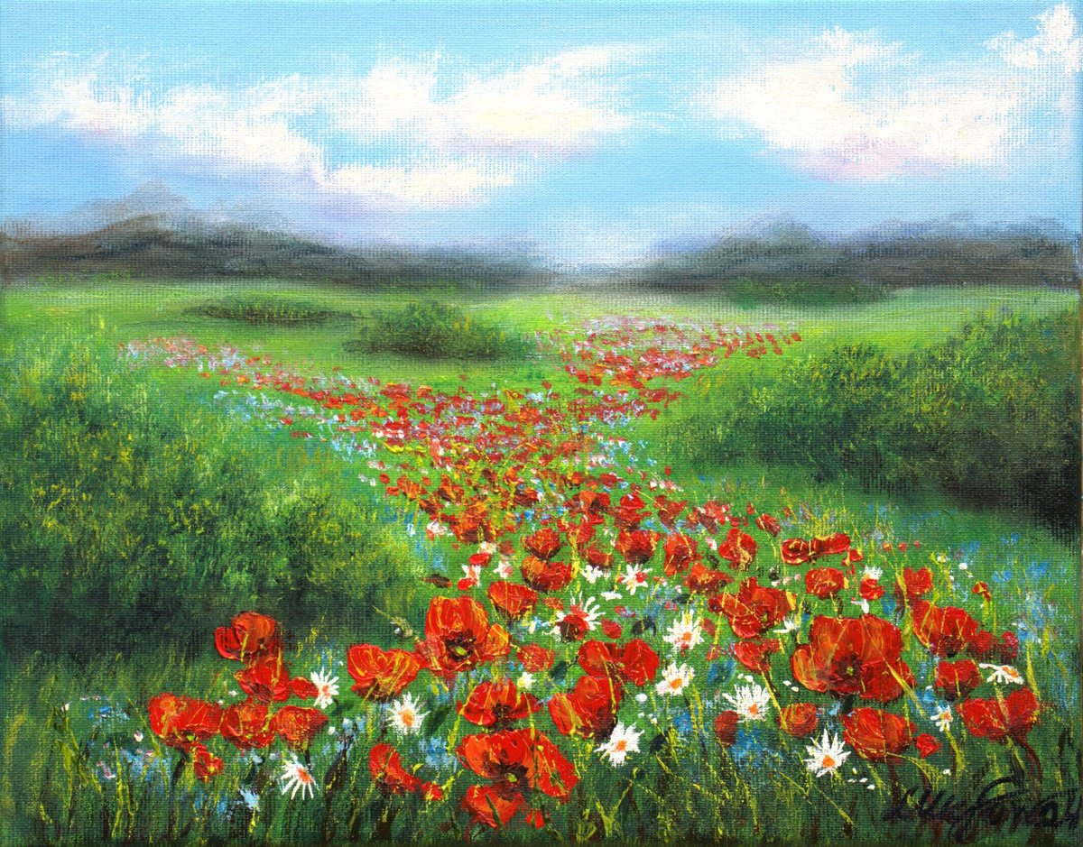 Red poppies and wildflowers by Ludmilla Ukrow