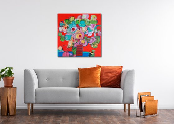 Summer Floral on Red III