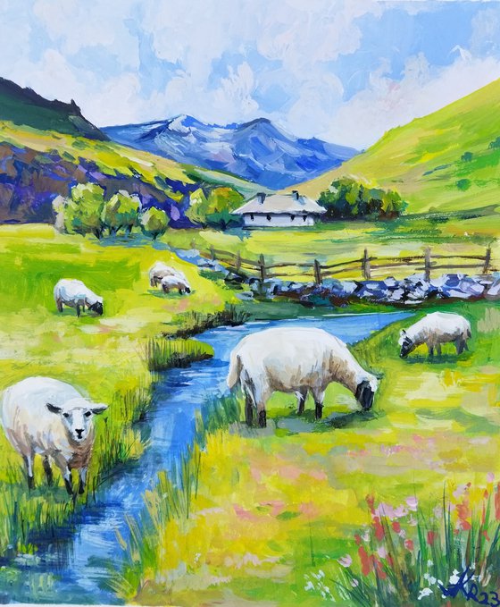 Scottish landscape with sheep