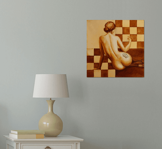 "Queen" nude girl, chess