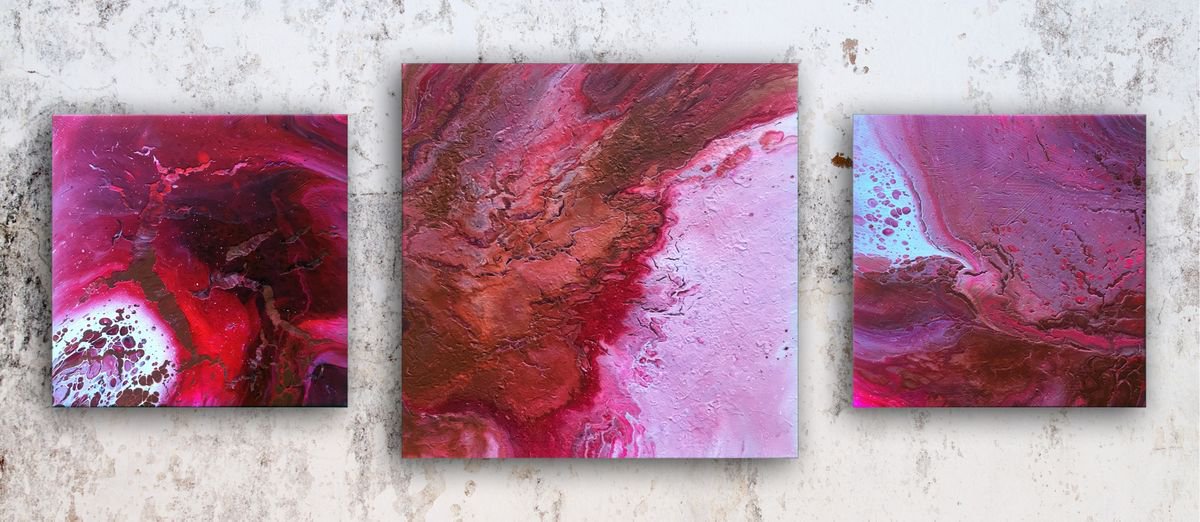 Evolution In Red - Save As Series + FREE USA SHIPPING - Original Triptych, Abstract PMS... by Preston M. Smith (PMS)