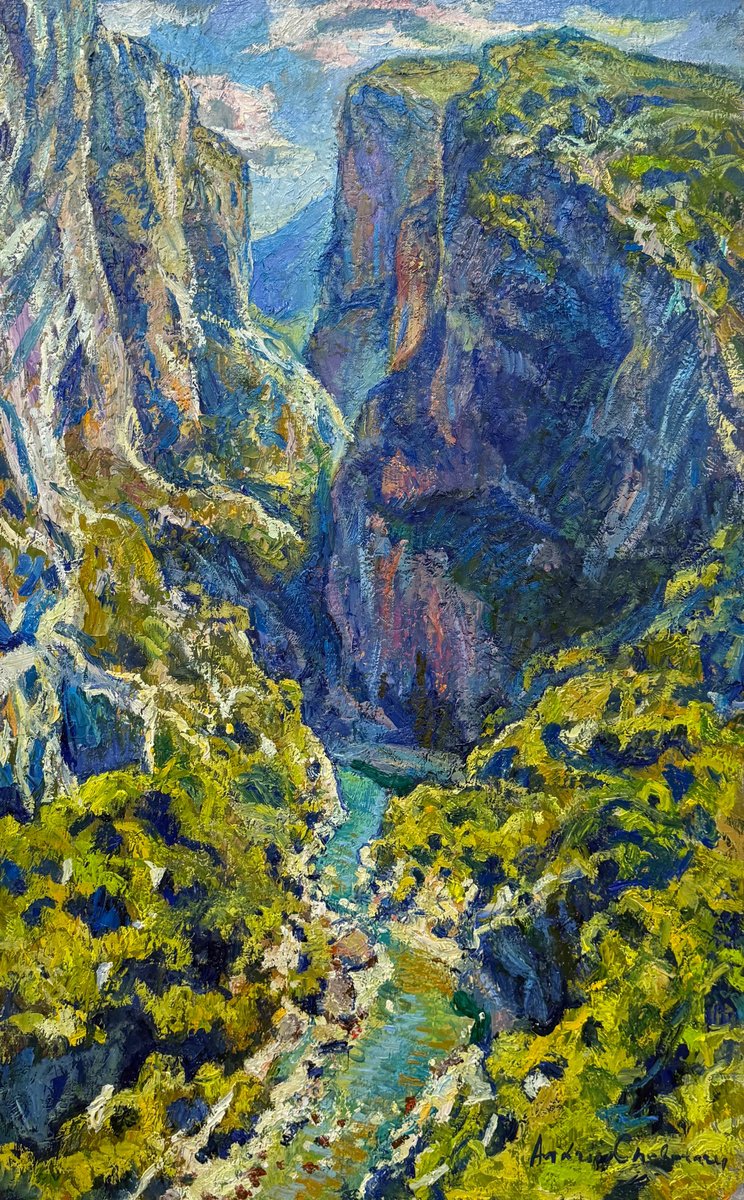 Impressionistic Landscape Oil Painting By Andrii Chebotaru, 20 X 31, Verdon. Heart Of The Canyon, Original Artwork