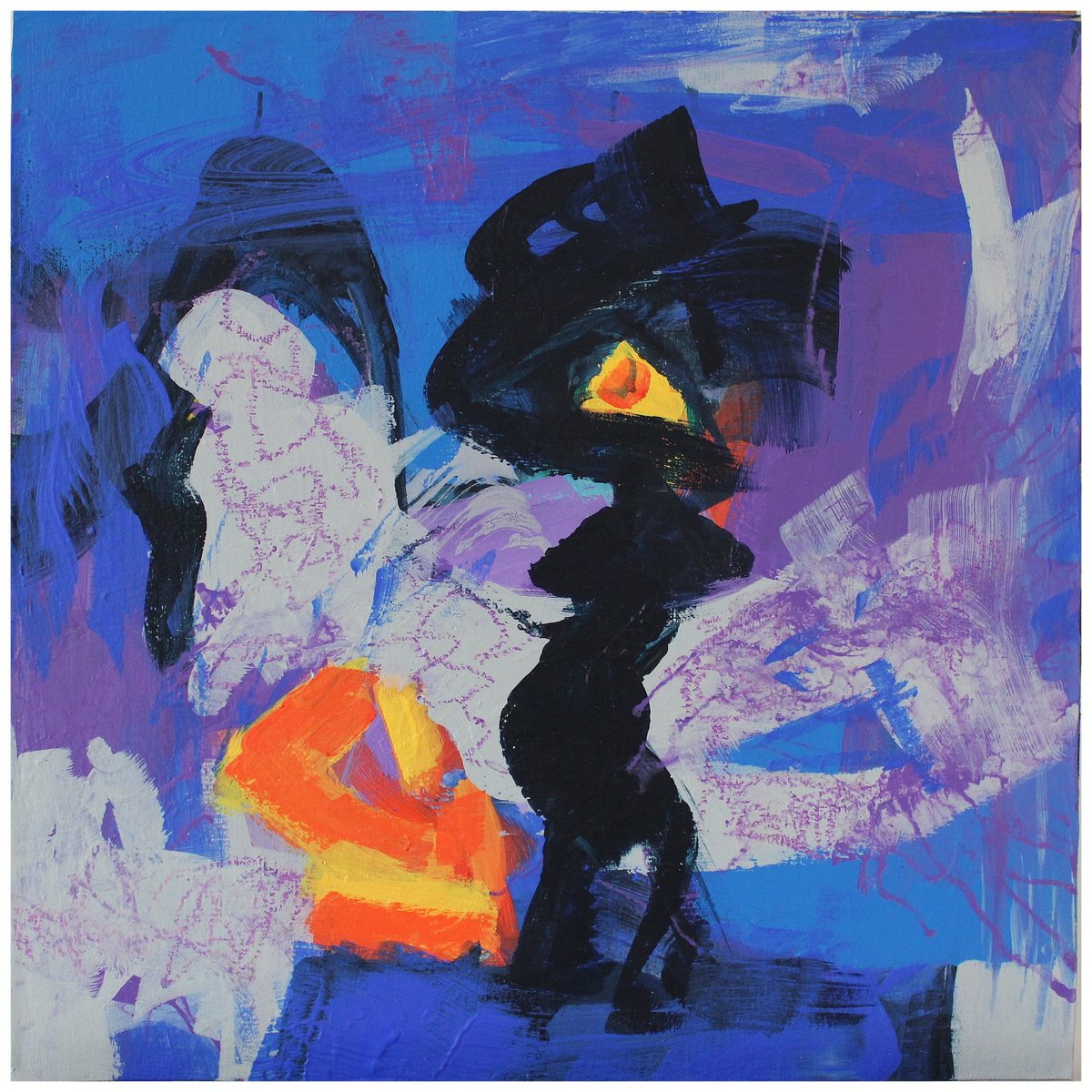 Expressive Abstract Acrylic Painting By Victorine Follana, 13 X 13", Eleda, Original Artwork