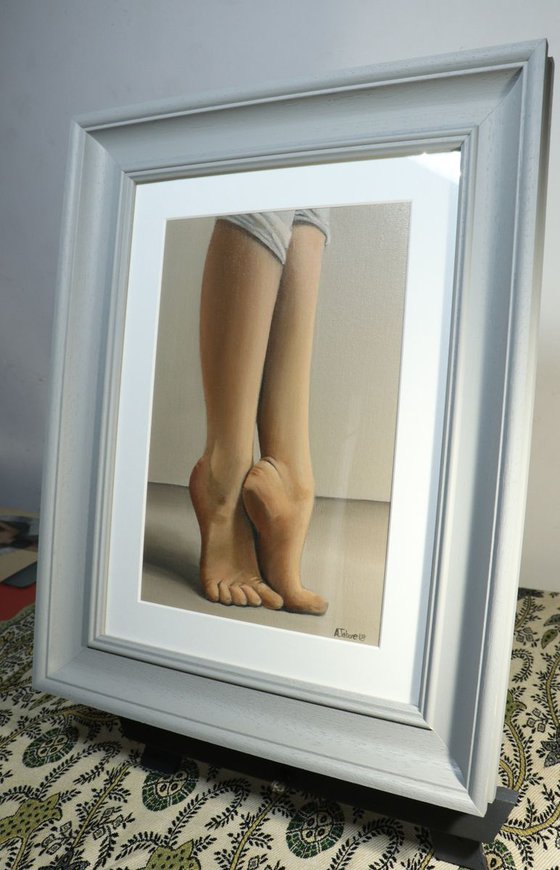 Ballet Feet, On Pointe Painting, Ballerina, Dance, Framed and Ready to Hang, Feet on Tip-Toes