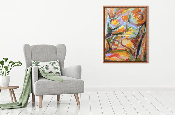 MODEL. AFTERNOON _ nude art, original oil painting, nude sitted, erotic, bedroom decor