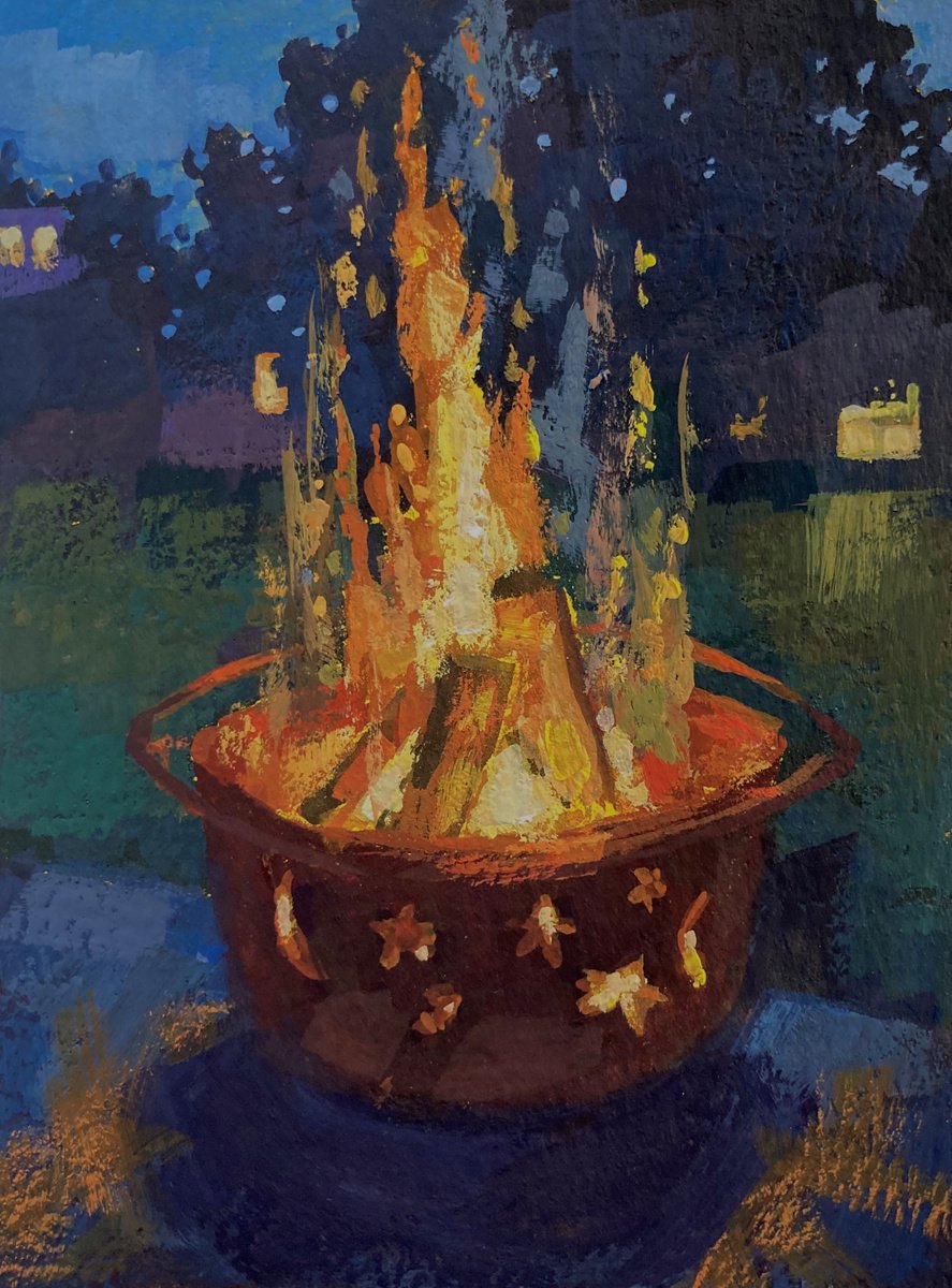 Impressionistic Painting , Saturday Night Fire By Jimmy Leslie, 3 X 4, Artwork For Sale On Artfinder