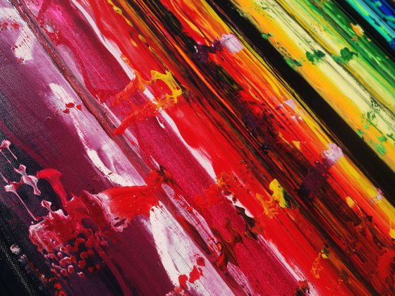 Rainbow A352 Large abstract paintings Palette knife 100x150x2 cm set of 3 original abstract acrylic paintings on stretched canvas