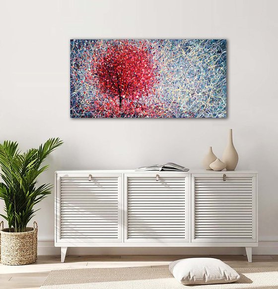 Blooming flowers Pink tree Love pink painting Sakura Blossom Dream abstract art - Ready to hang