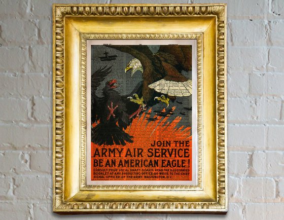 Join the Army Air Service - Be an American Eagle! - Collage Art Print on Large Real English Dictionary Vintage Book Page